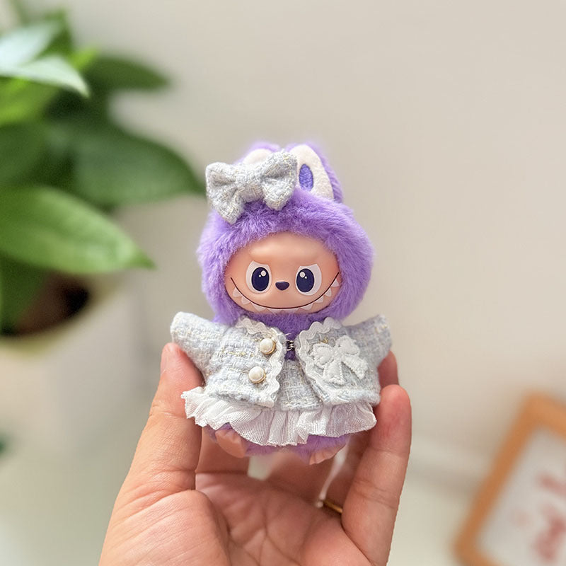 Handmade Light Blue Tweed Bow Outfit fit Labubu 4.0