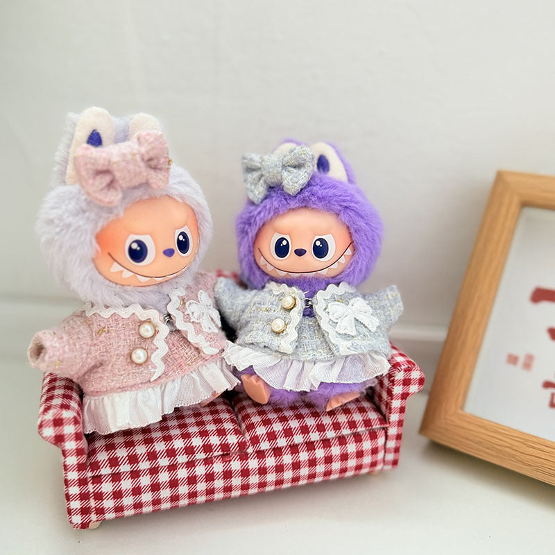 Handmade Pink Tweed Bow Outfit fit Labubu 4.0