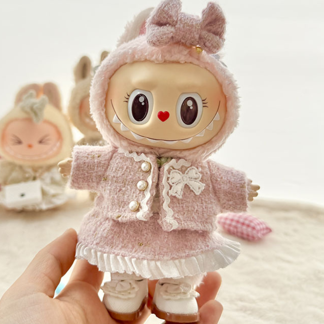 Handmade Sweet Pink Tweed Outfit fit Labubu Dolls