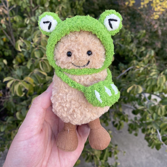 Frog Hat & Scarf Outfit fits Jellycat Peanut-sized plush